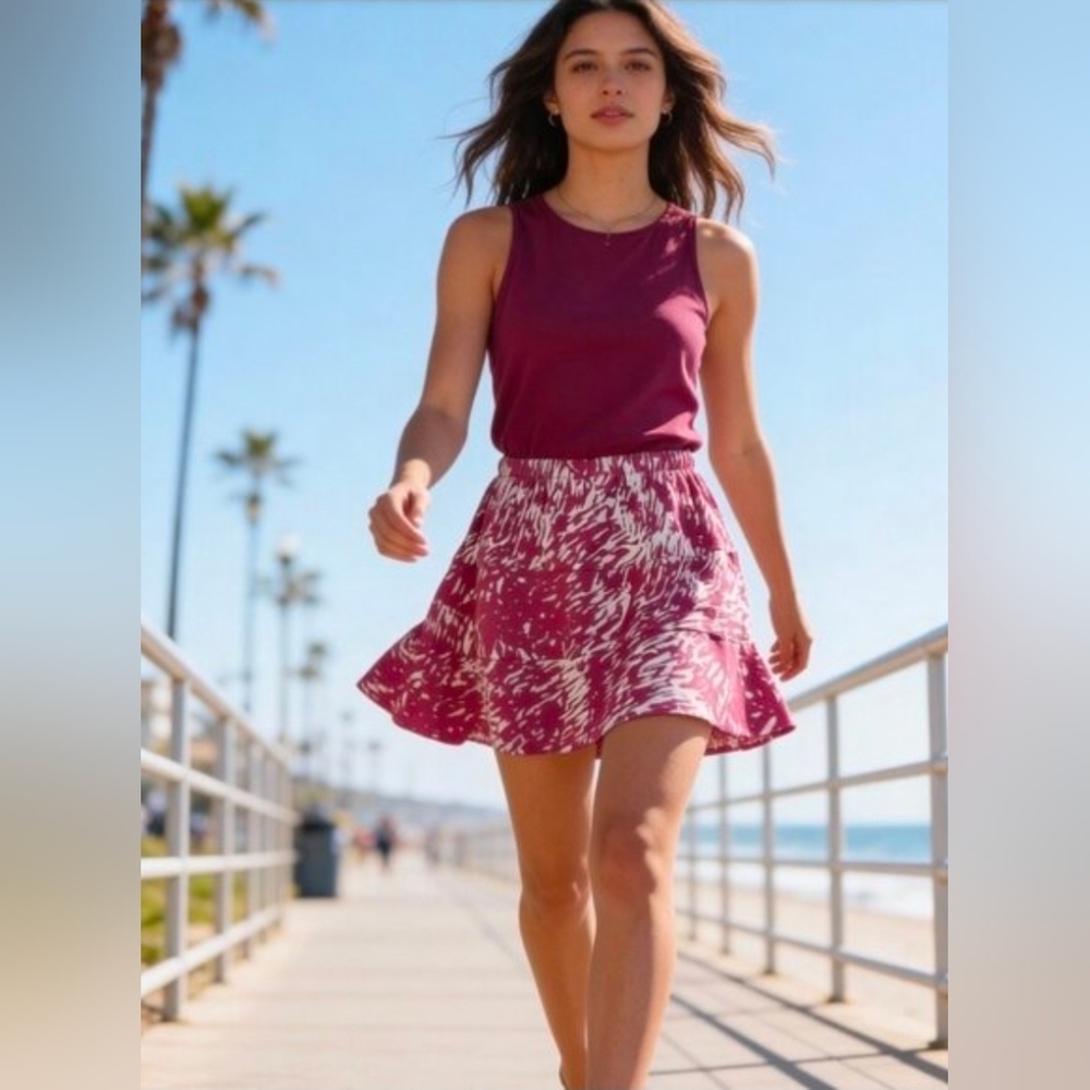 Roxy VTG Y2K Pink & White Abstract Print Surf / Skater Mini Skirt Cotton Large